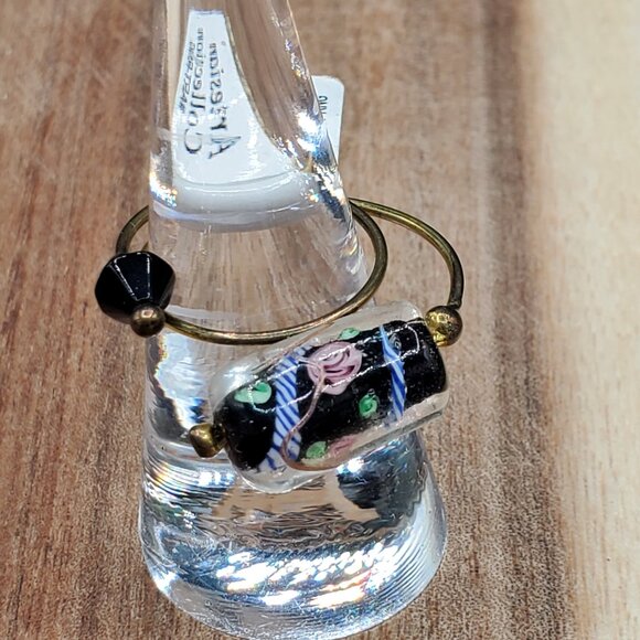Handcrafted Wire Wrap Floral Glass Beaded Self Adjusting One Size Fits Most Ring - Picture 1 of 7